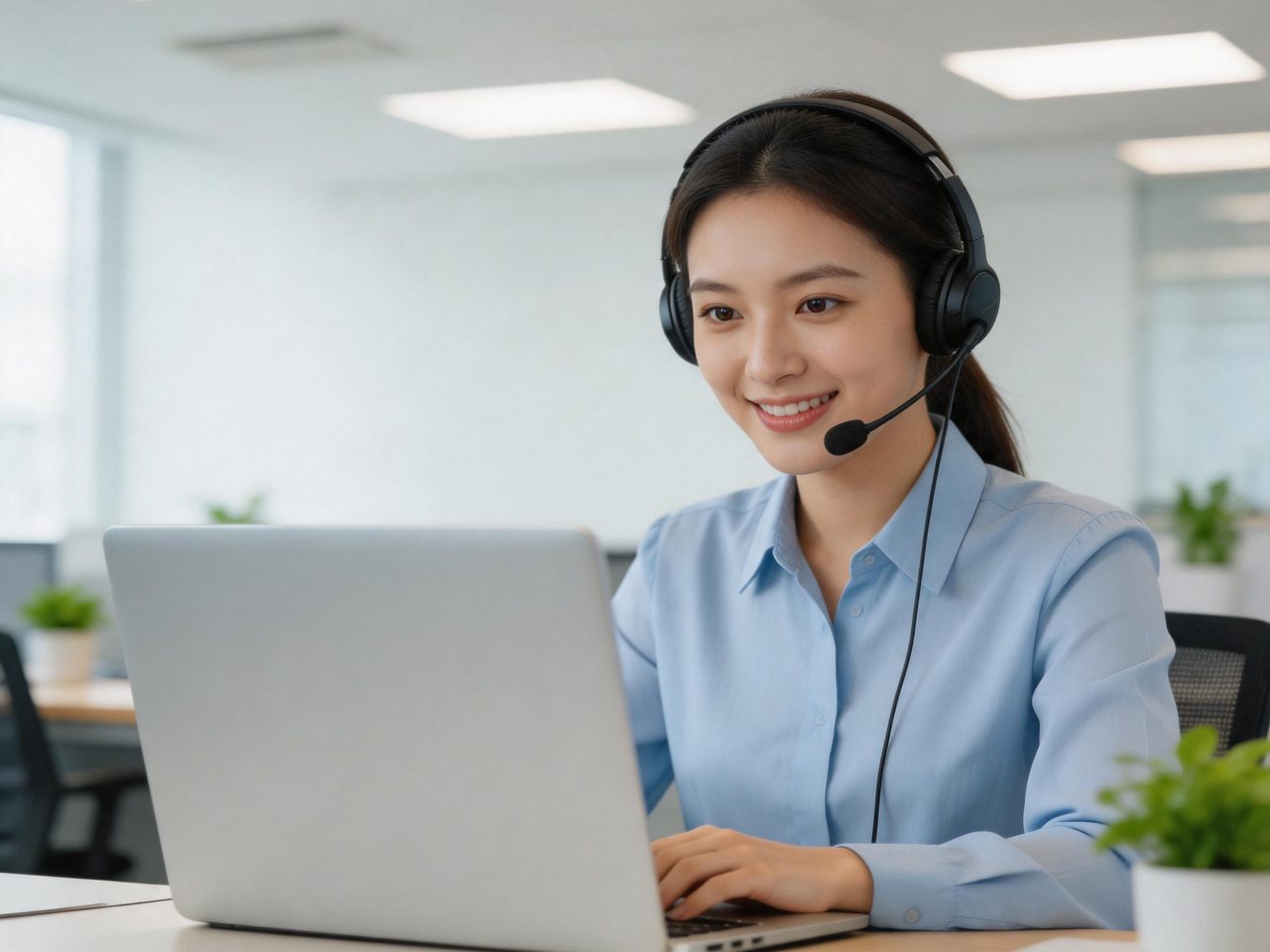 Customer Support: Headset-Wearing Staff Assisting Tutors